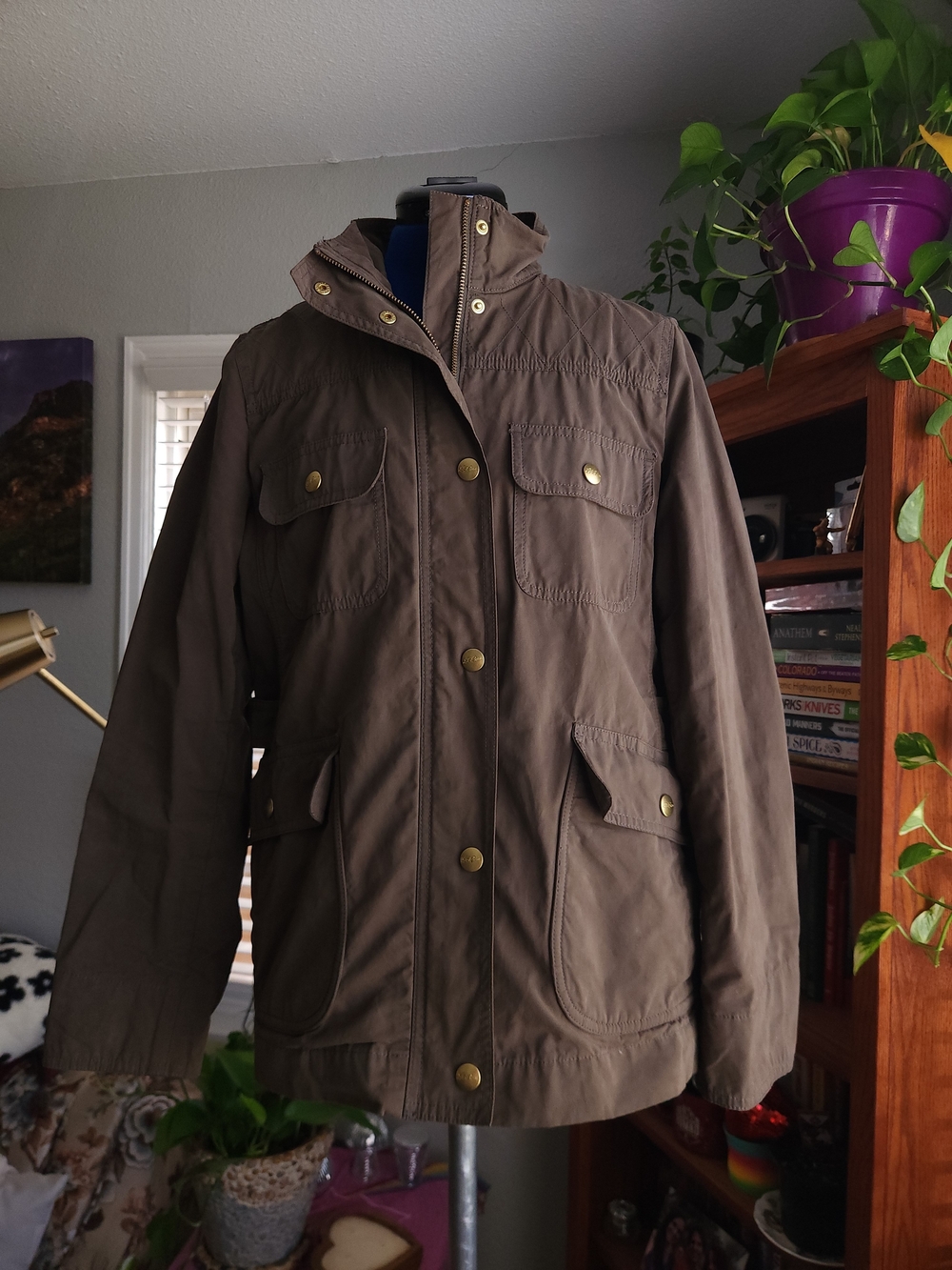 L.L.Bean Signature Waxed Field Jacket Medium Utility Cargo Quilted